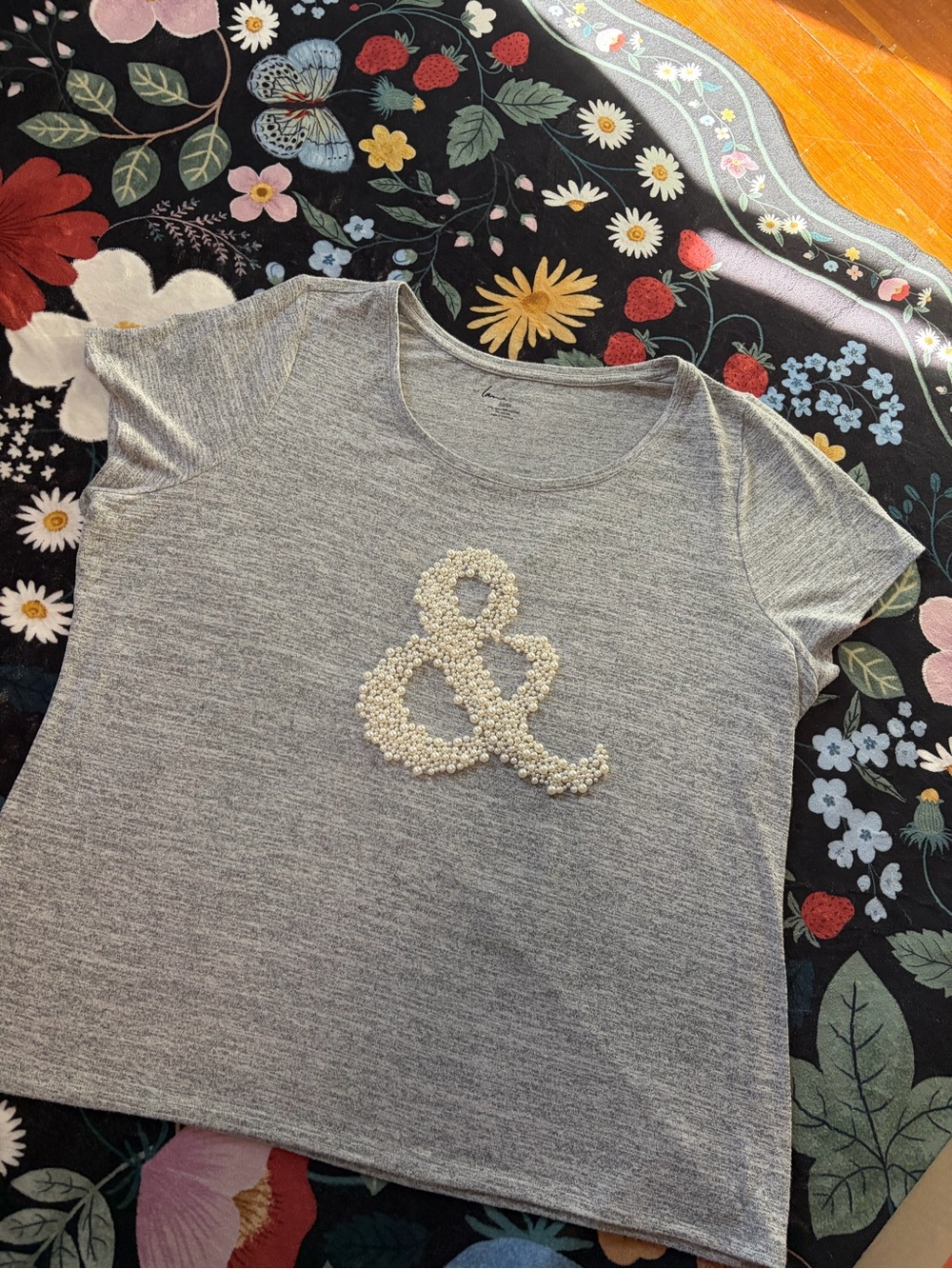 Lane Bryant Gray Short-Sleeve Tee with Pearl Ampersand